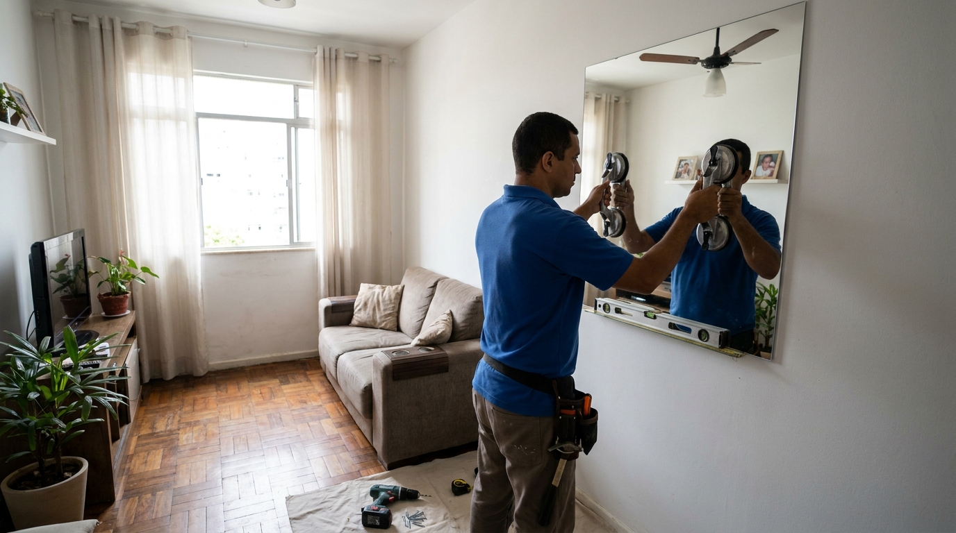Espelho sob medida com parquet em Betim-MG