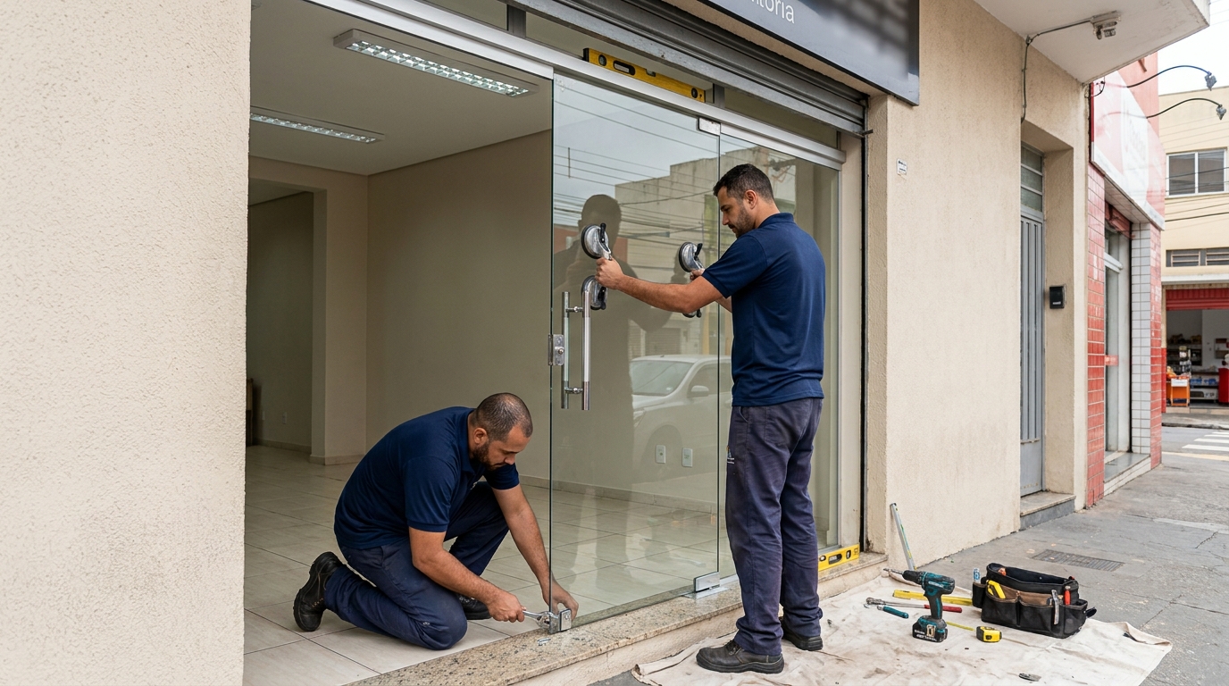 Porta de vidro com puxador inox em Betim-MG